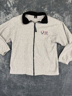 USA Beijing 08 Olympics Gray Fleece Jacket Full-Zip Black Collar Medium